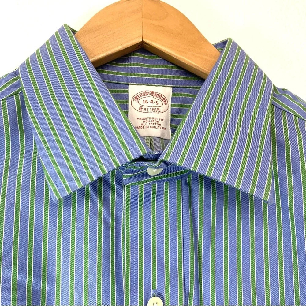 Brooks Brothers Shirt‎ Men 16 Non Iron Traditional Fit Blue Stripe All Cotton
